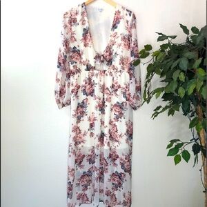Floral Love, Fire White Maxi Dress